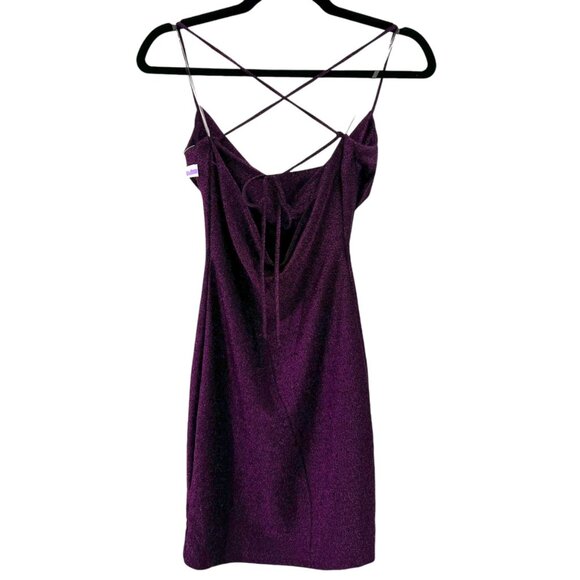 Lush Purple Metallic Drape Neck Bodycon Dress Size XS NWOT - Picture 4 of 10